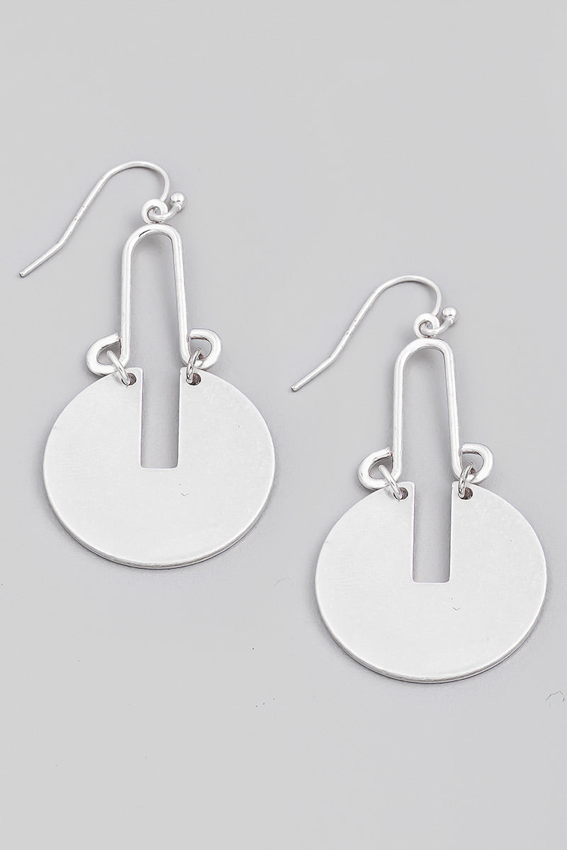 Circle Disc Hook Drop Earrings