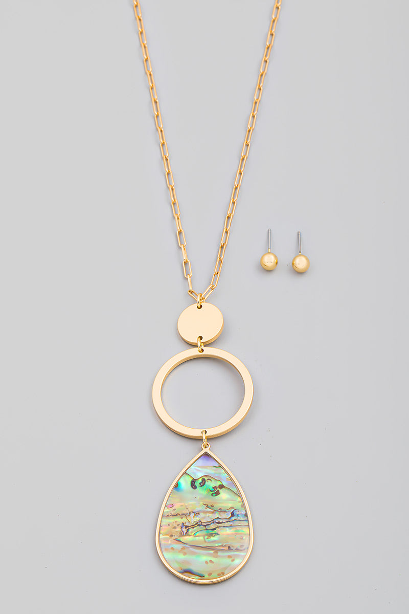 Abalone Shell Teardrop Pendant Necklace Set