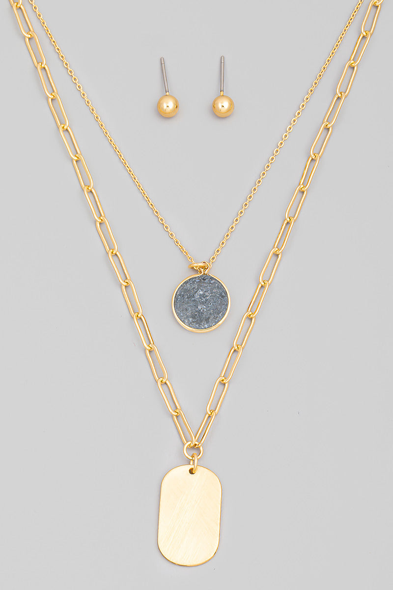 Layered Circle Stone Pendant Necklace