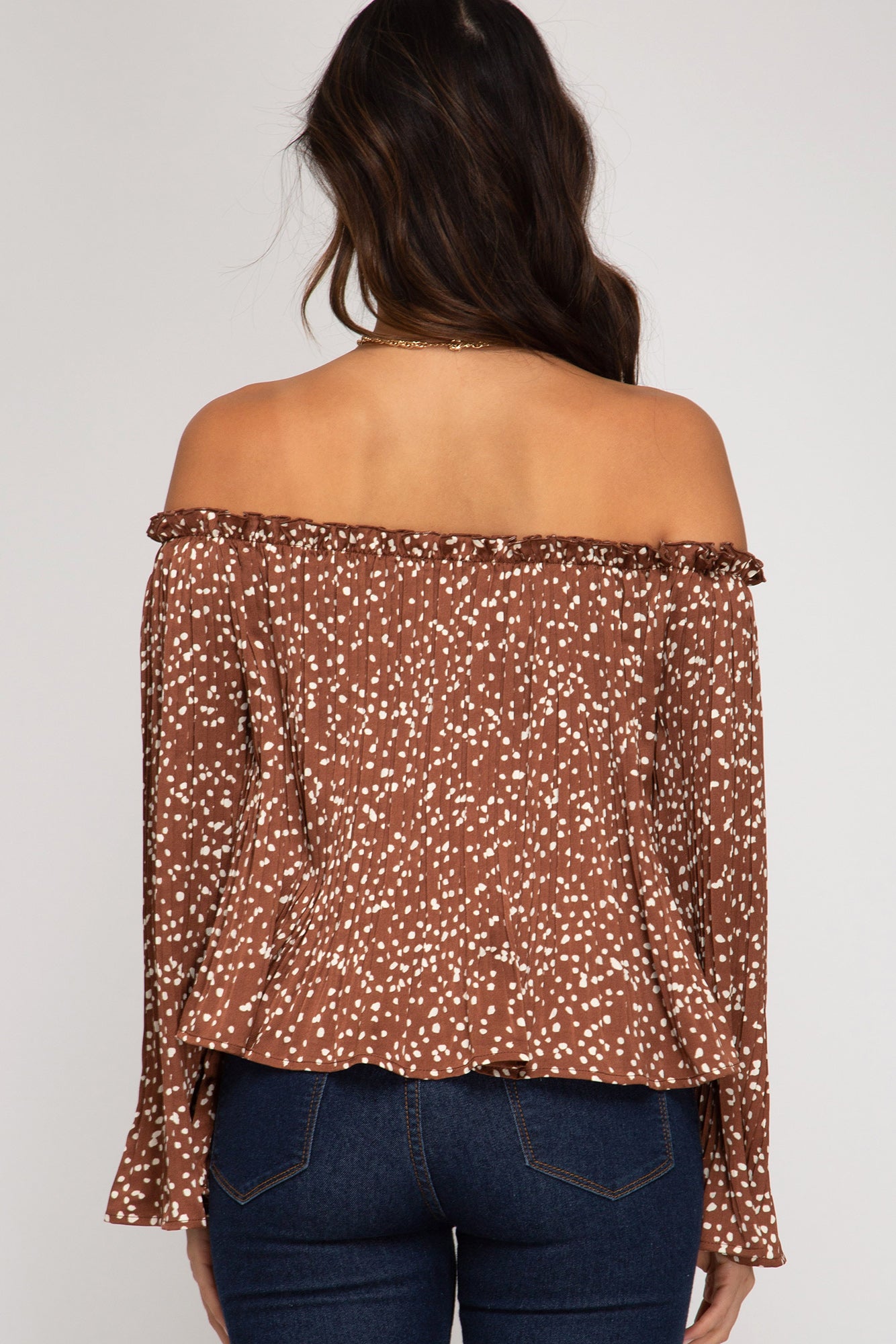 Pleated Satin Off The Shoulder Top