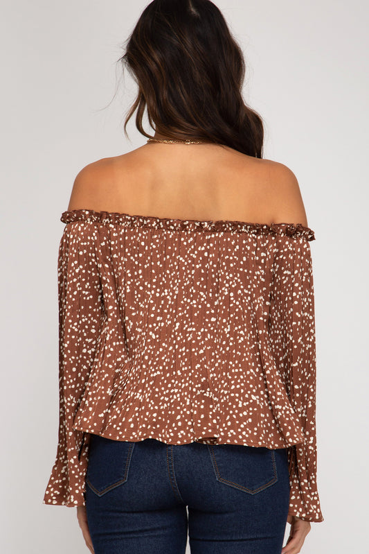 Pleated Satin Off The Shoulder Top