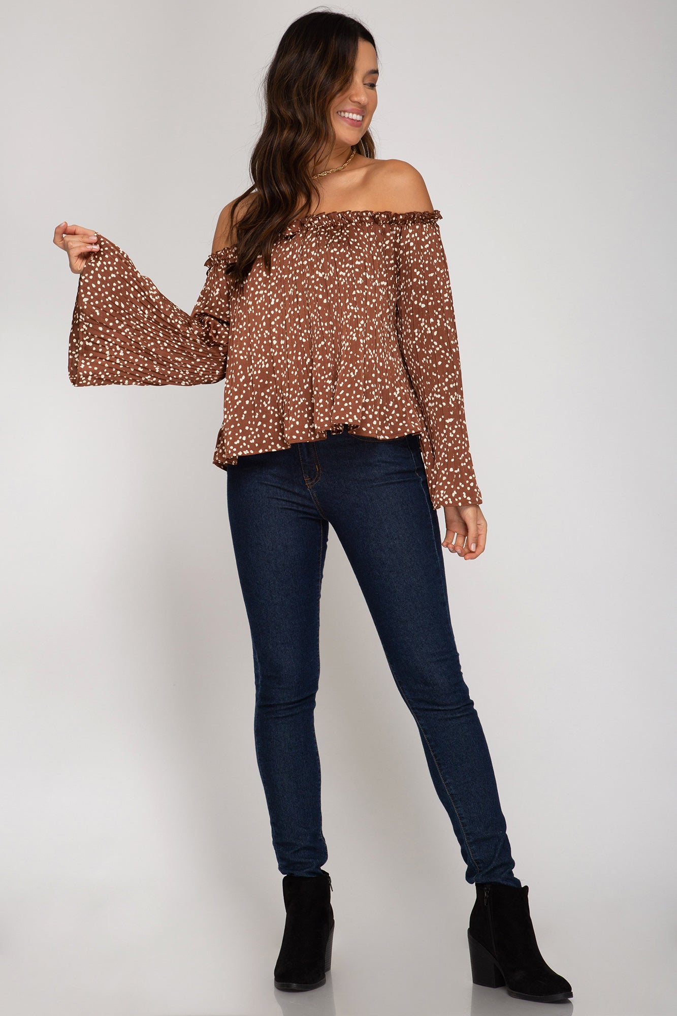 Pleated Satin Off The Shoulder Top