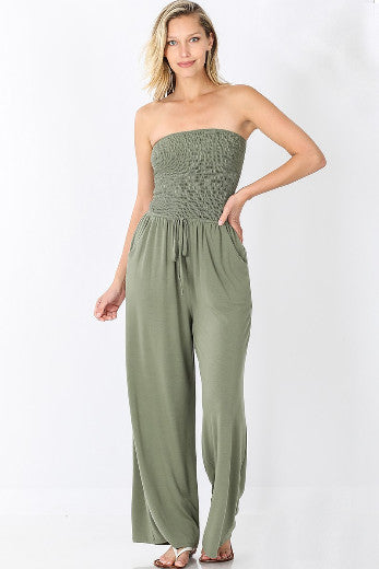 Strapless Smocked Jumpsuit – The Hanger Boutique