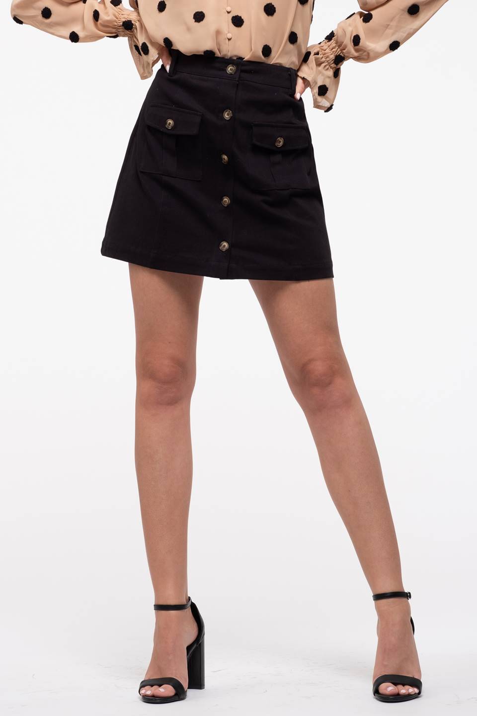 Button Front Pocket Skirt