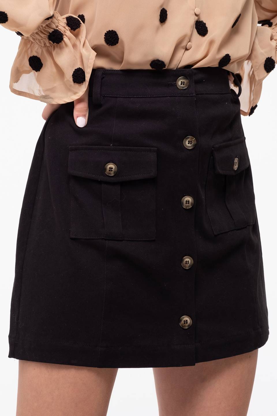 Button Front Pocket Skirt