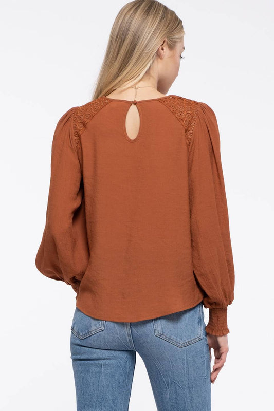 Lace Inset Peasant Top