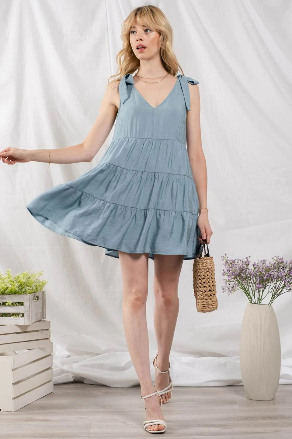 Tie Strap Tiered Mini Dress
