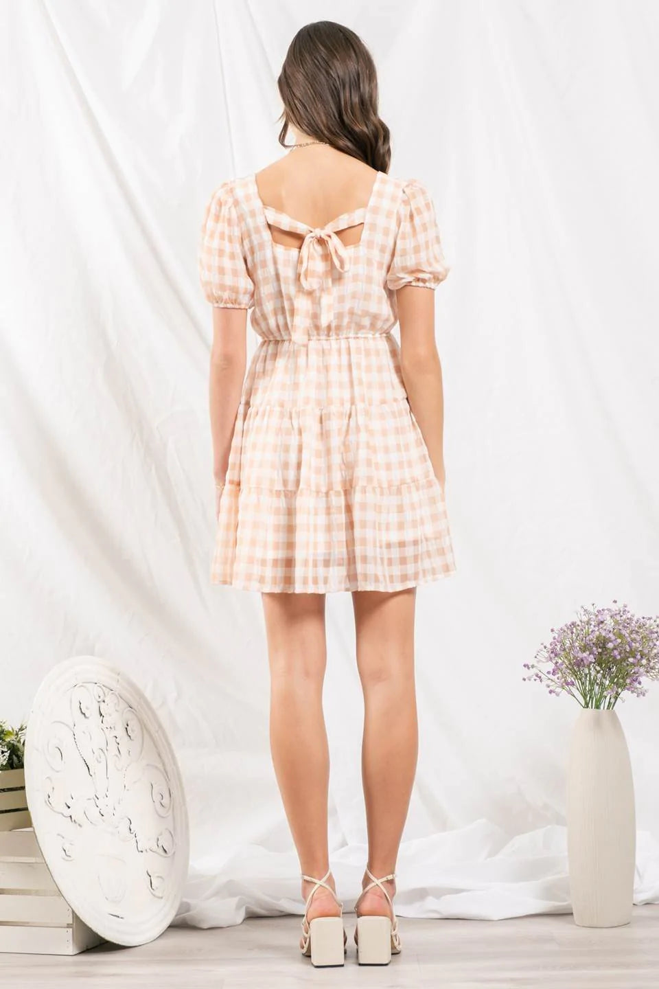 Tie Back Gingham Mini Dress
