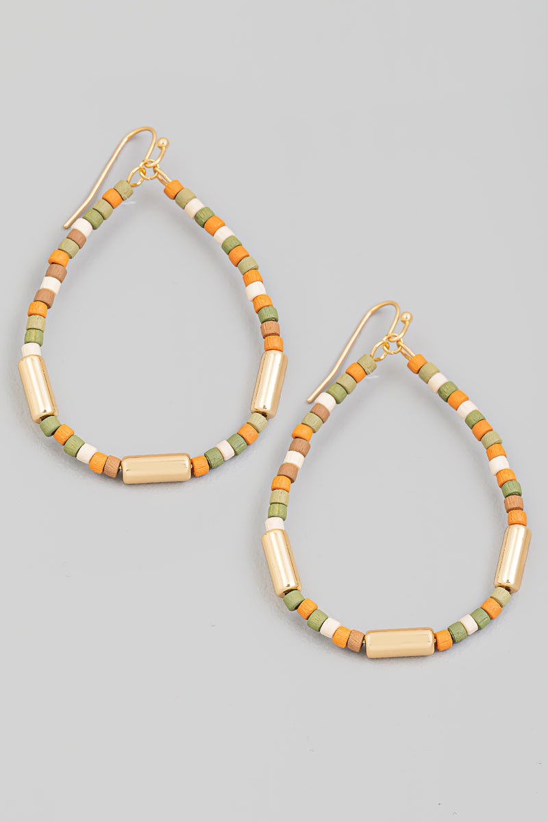 Wooden Beaded Teardrop Earrings