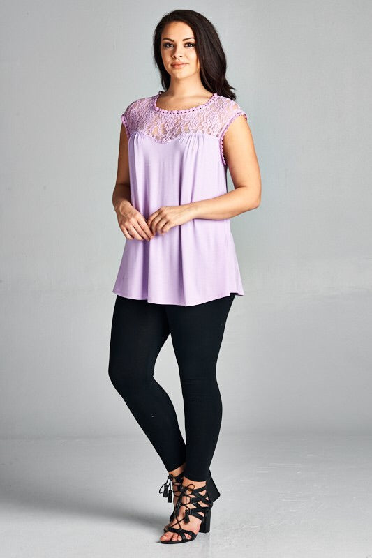 Lilac Short Sleeve Lace Top