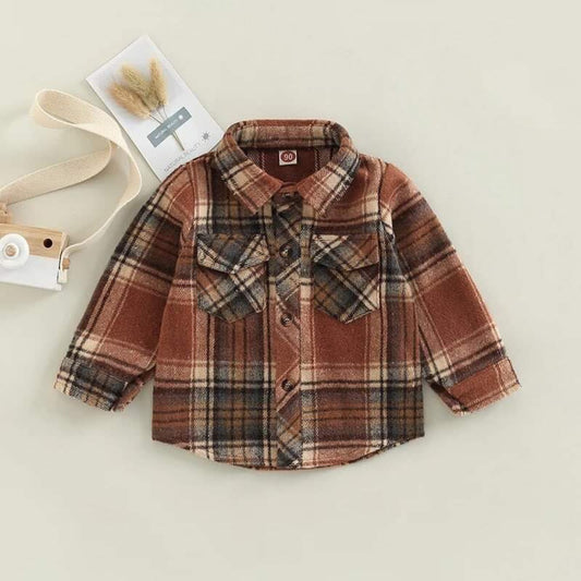 Kids Rust Plaid Shacket