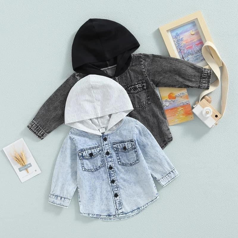 Kids Hooded Denim Button Up