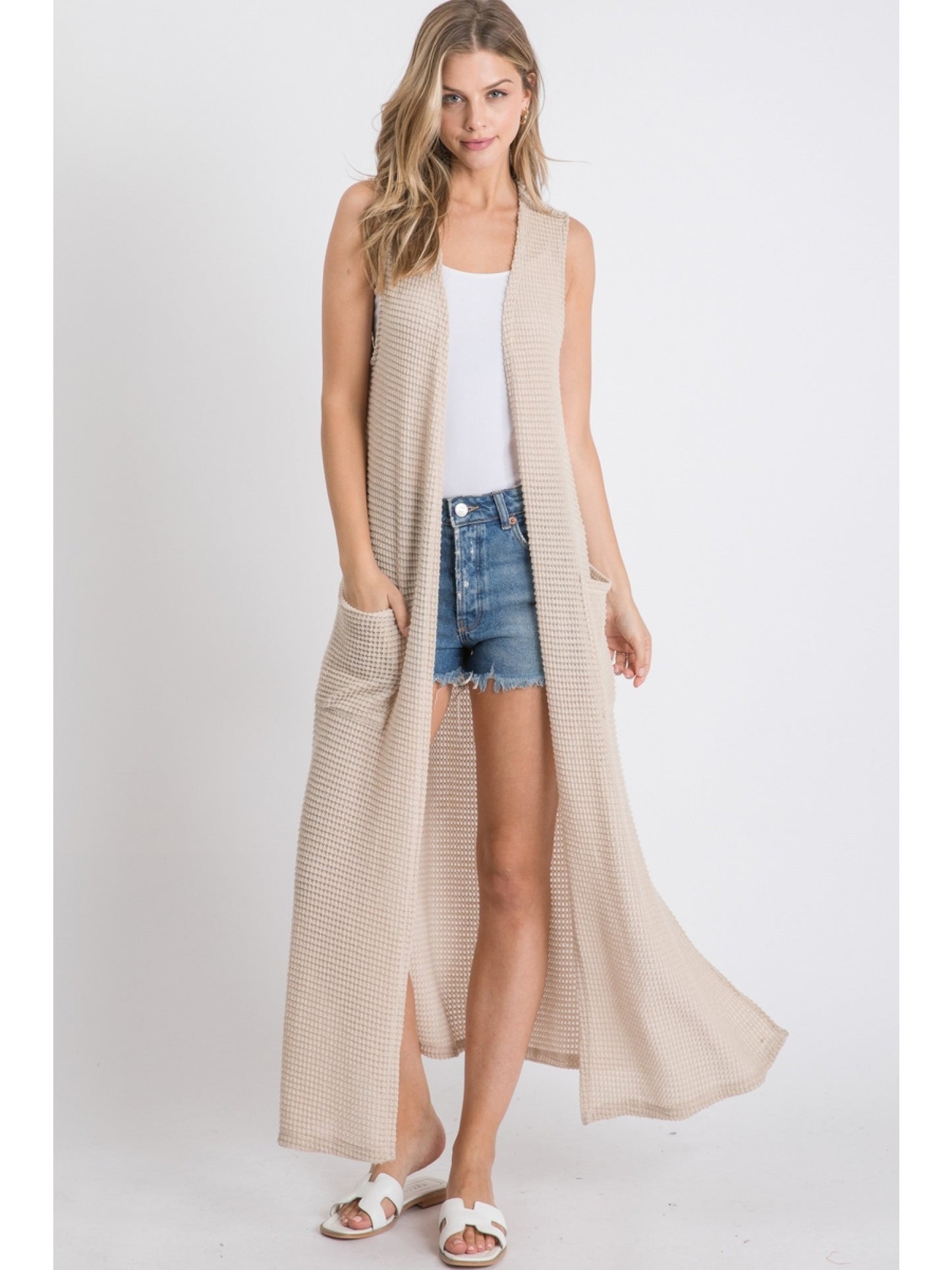 Waffle Knit Maxi Vest