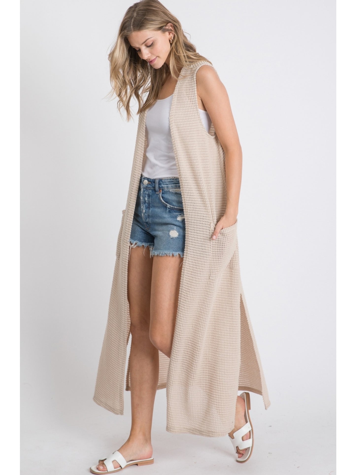 Waffle Knit Maxi Vest