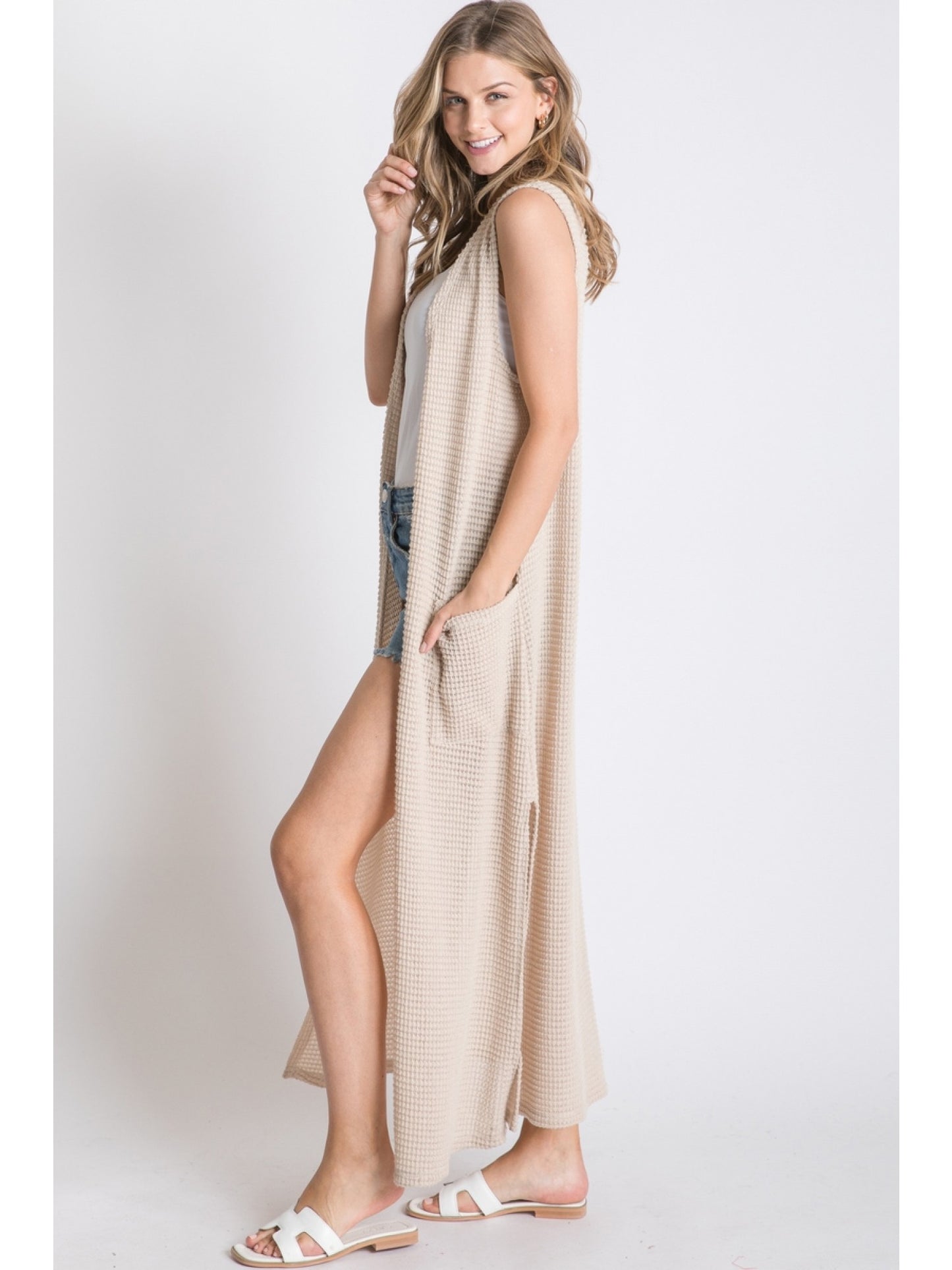 Waffle Knit Maxi Vest