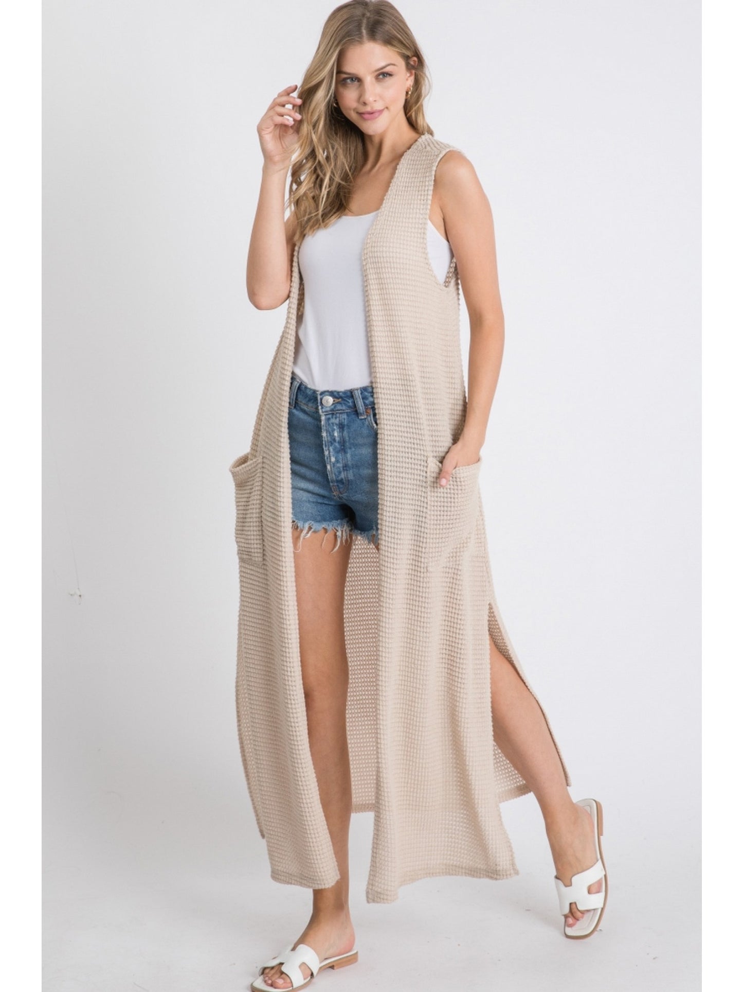 Waffle Knit Maxi Vest