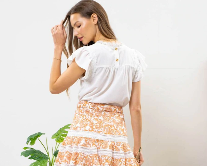 Lace Trim Mock Neck Top