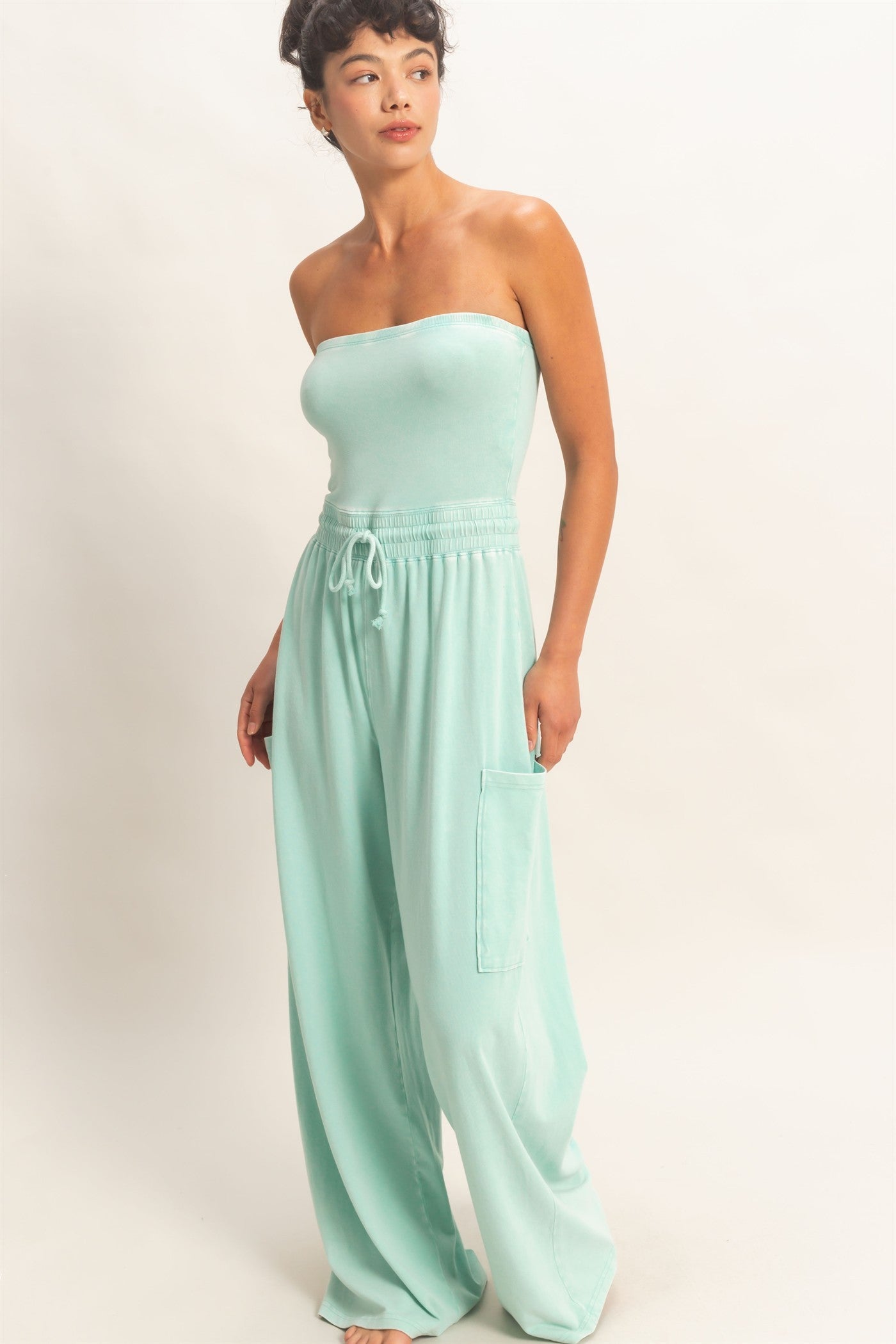 Strapless Tie Waist Jumpsuit