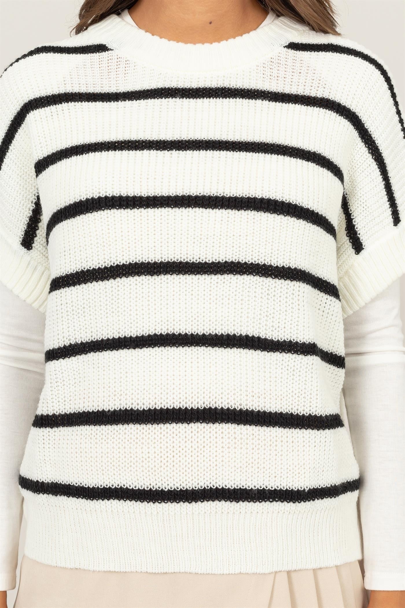 Short Sleeve Striped Sweater Vest