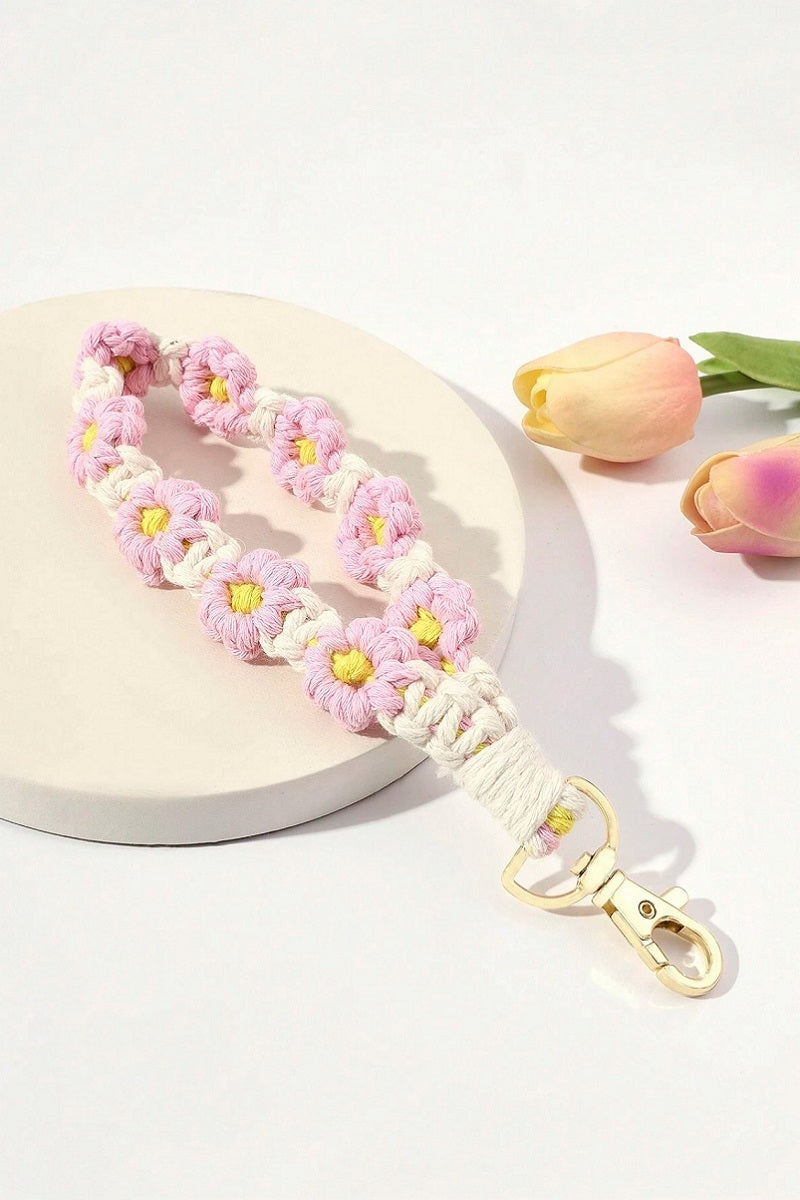 Flower Macrame Wristlet Keychain