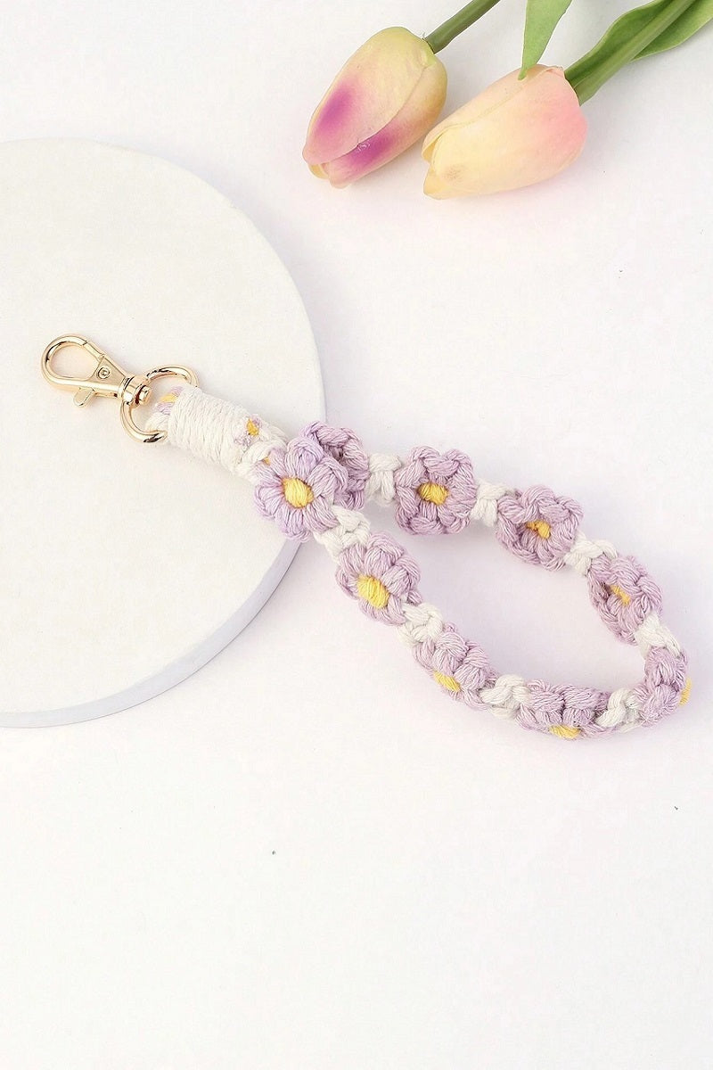 Flower Macrame Wristlet Keychain