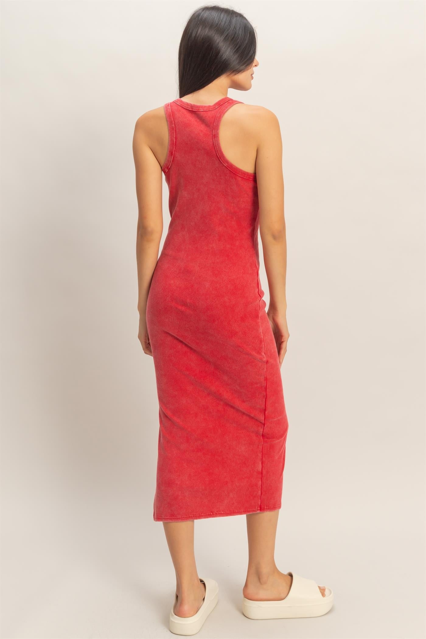 Acid Wash Ribbed Midi Tank Dress