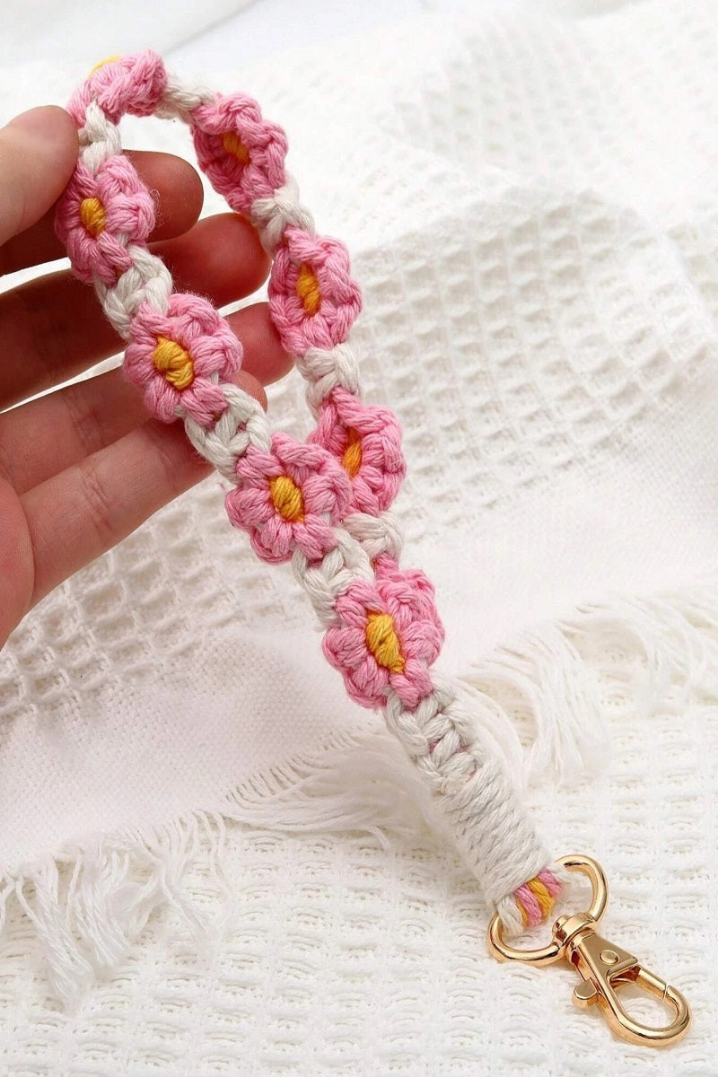 Flower Macrame Wristlet Keychain