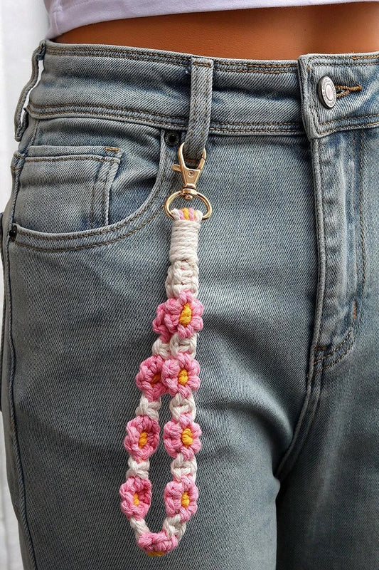 Flower Macrame Wristlet Keychain