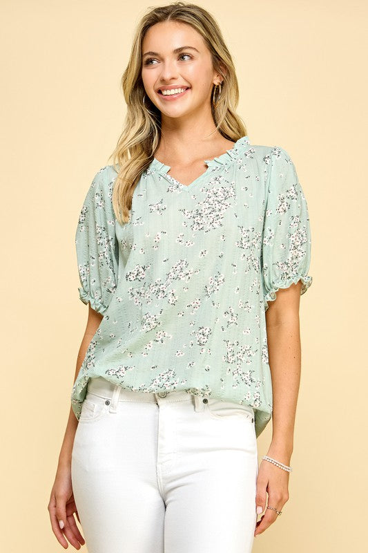 Floral Top with Split Neck