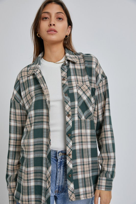 Hunter Green Oversize Boyfriend Flannel