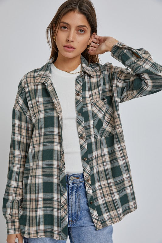 Hunter Green Oversize Boyfriend Flannel