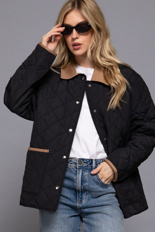 Lapel Collar Quilted Jacket