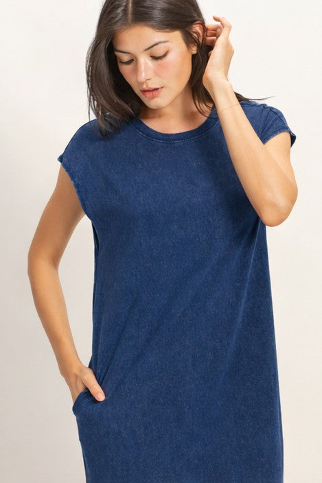 Mineral Wash Cap Sleeve Midi Dress