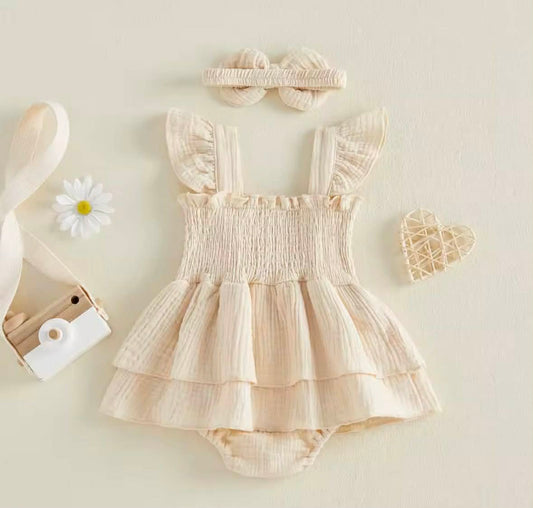 Kids Sleeveless Linen Babydoll Romper