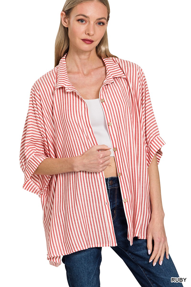 Striped Short Sleeve Button Up Shirt