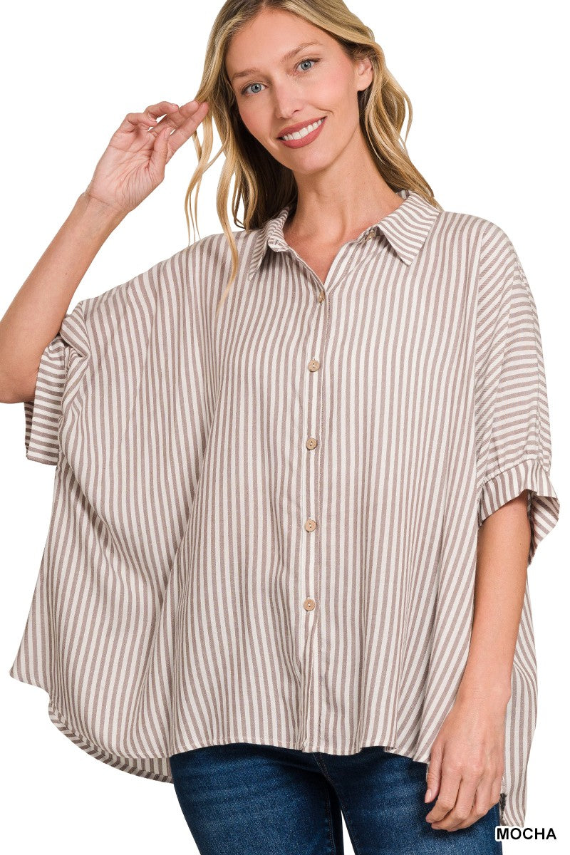 Striped Short Sleeve Button Up Shirt