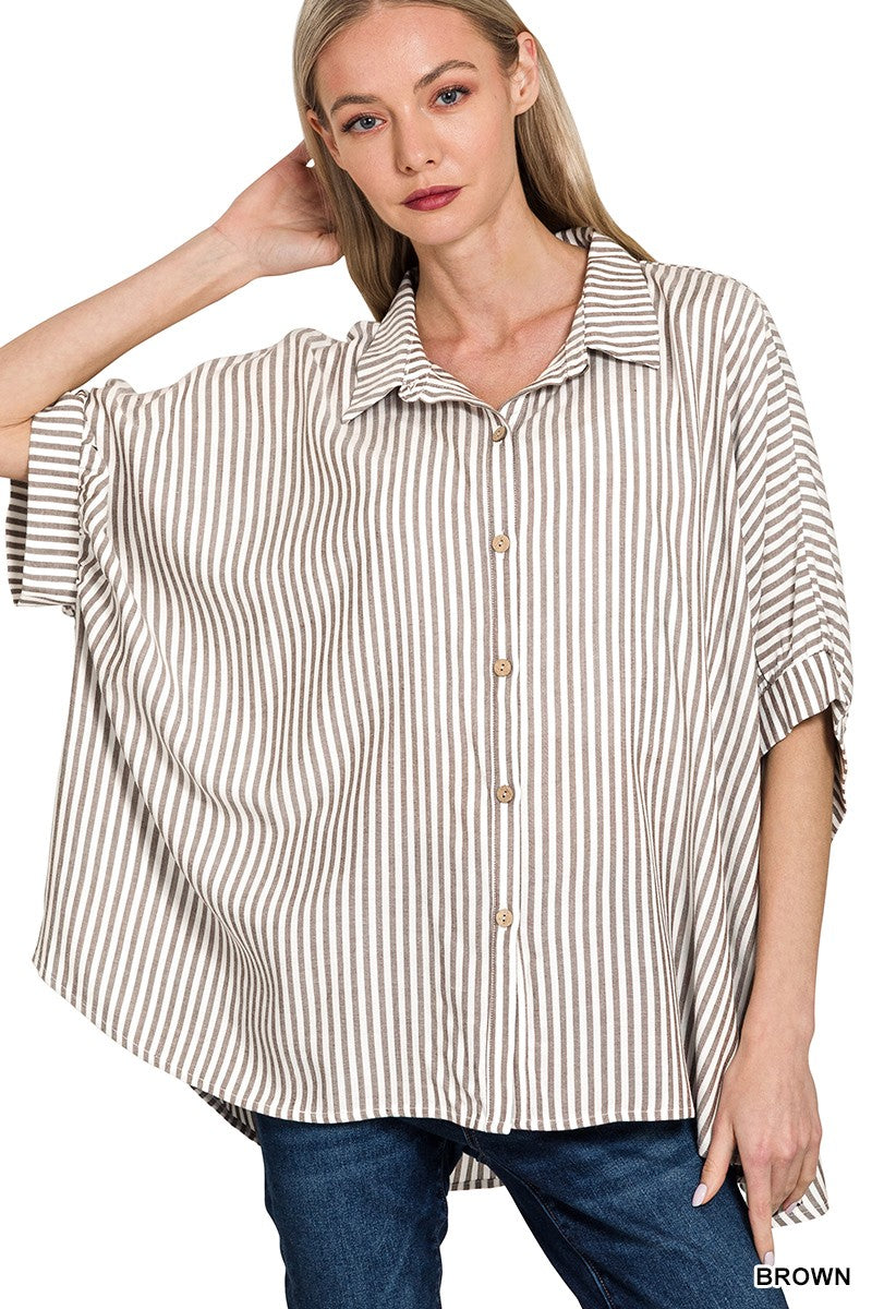 Striped Short Sleeve Button Up Shirt