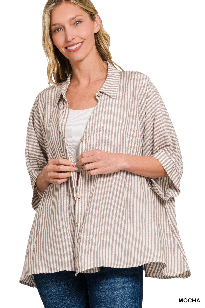 Striped Short Sleeve Button Up Shirt