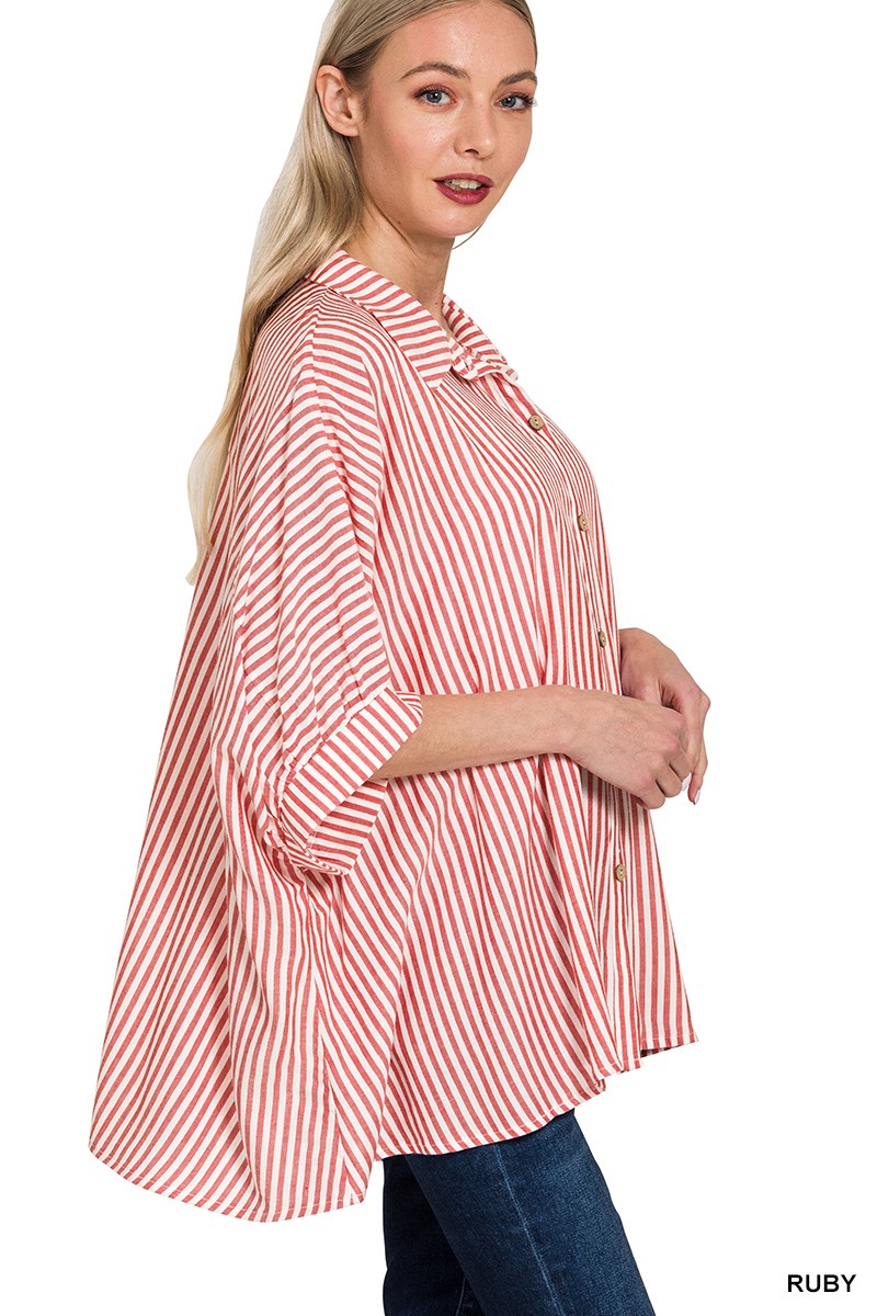 Striped Short Sleeve Button Up Shirt