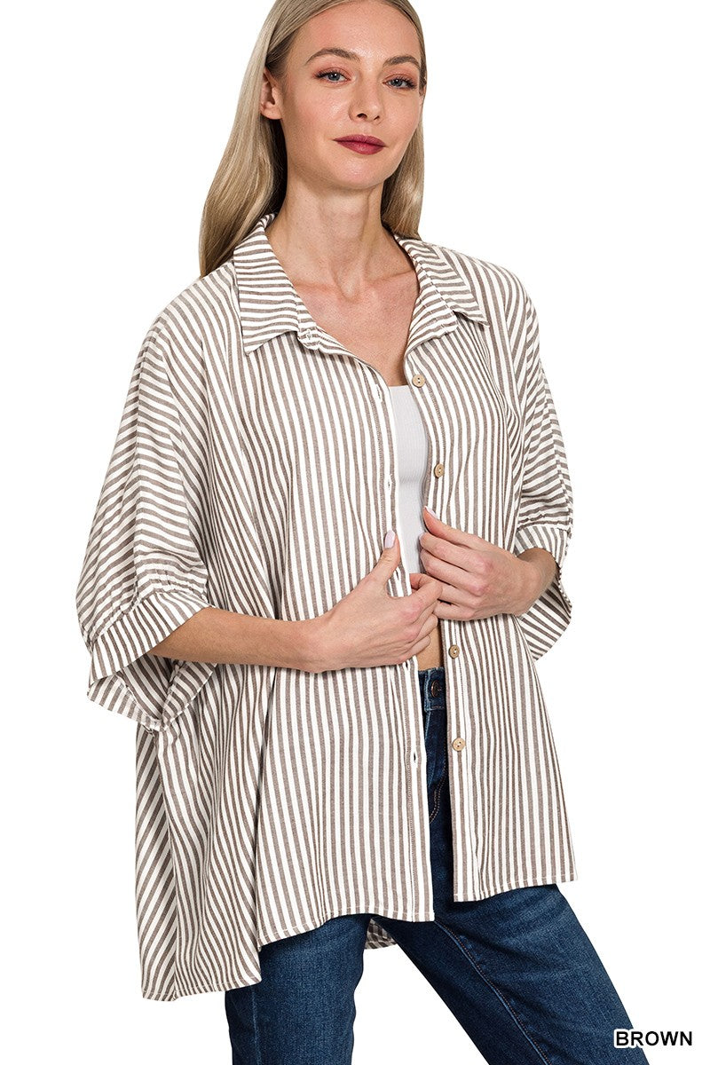 Striped Short Sleeve Button Up Shirt