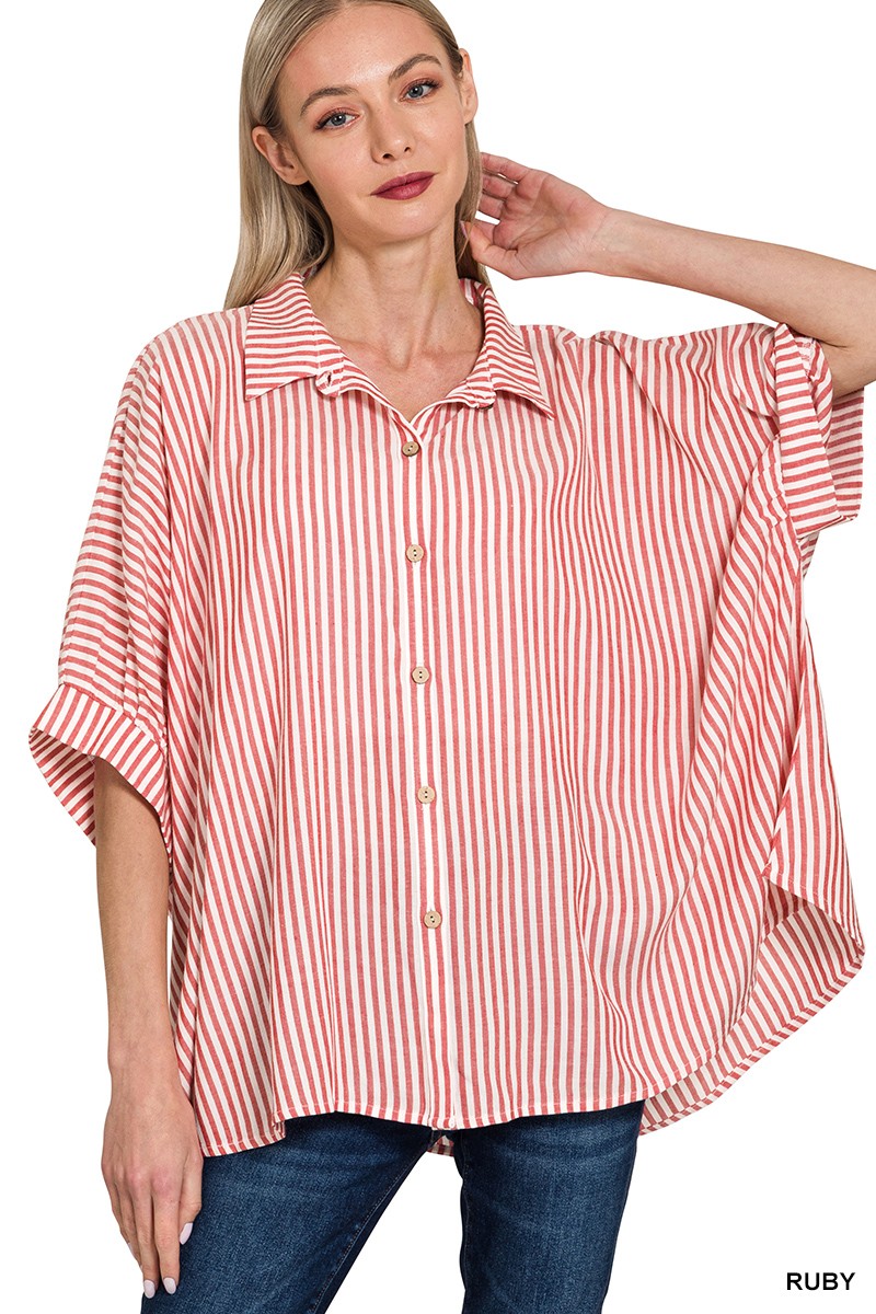 Striped Short Sleeve Button Up Shirt