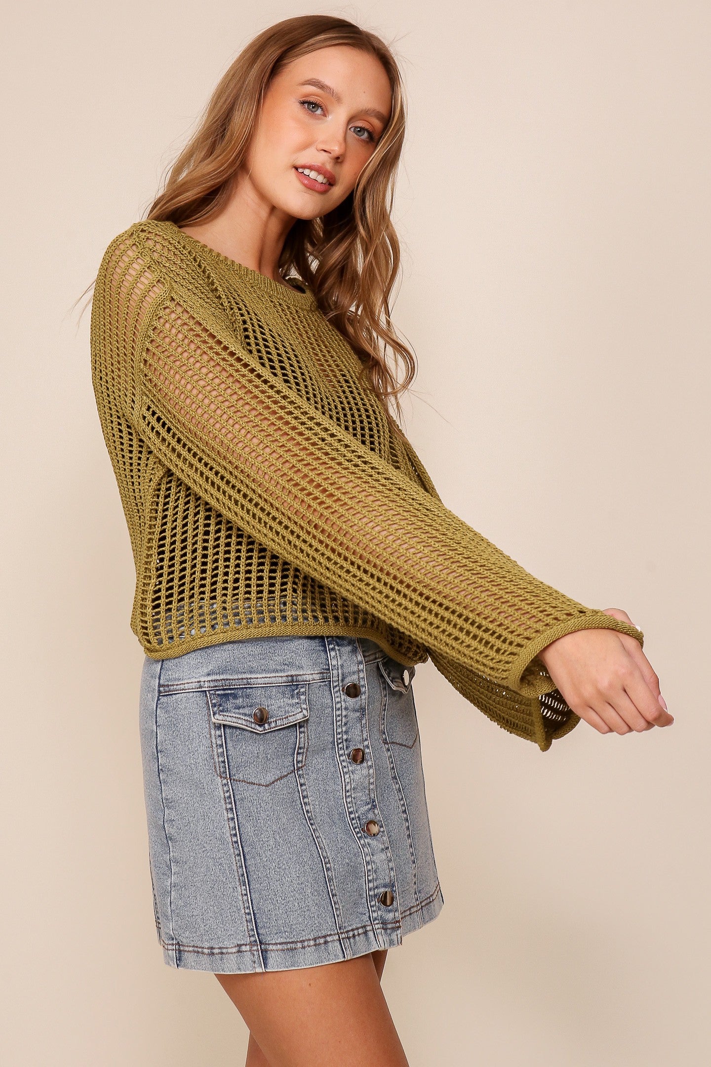 Crew Neck Crochet Sweater