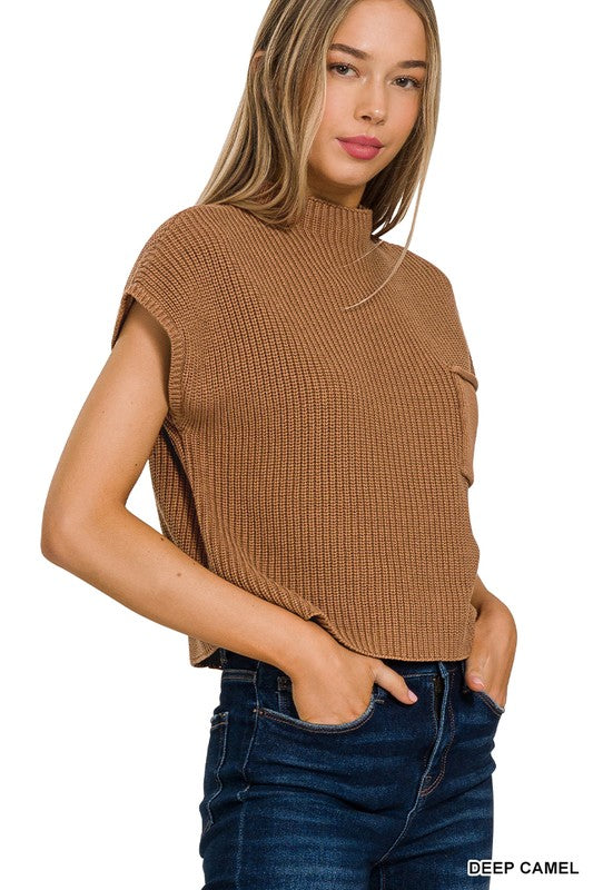 Mock Neck Short Sleeve Cropped Sweater