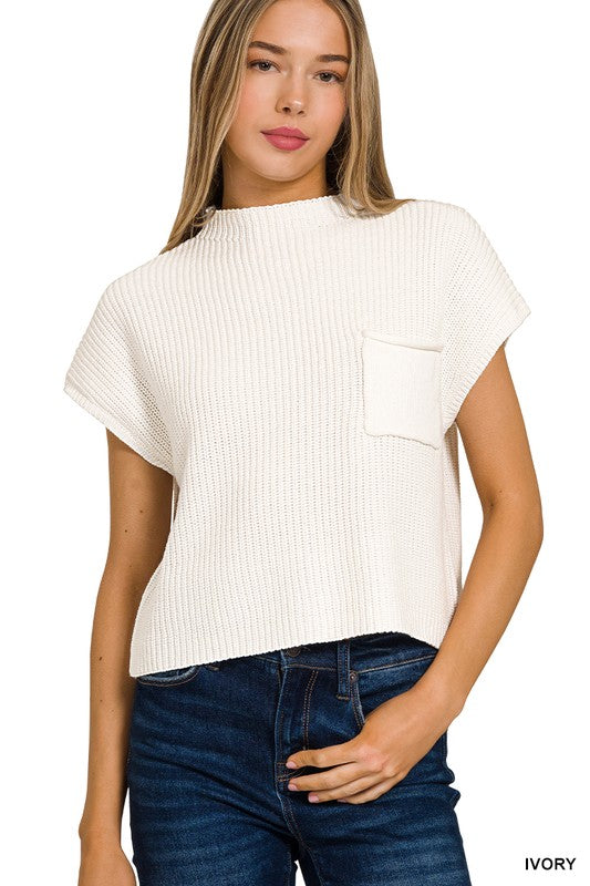 Mock Neck Short Sleeve Cropped Sweater