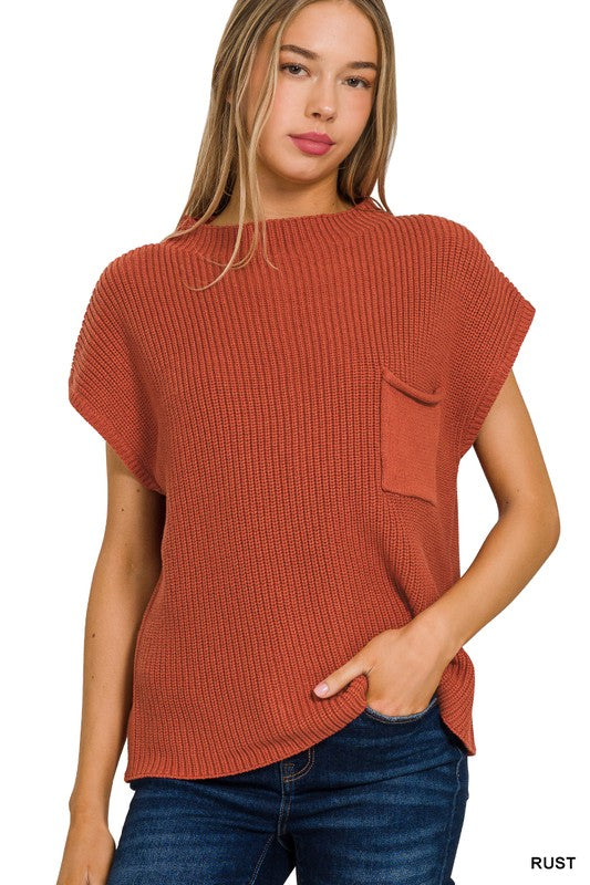 Mock Neck Short Sleeve Sweater