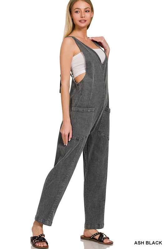 Casual Baggy Denim Jumpsuit with Adjustable Straps