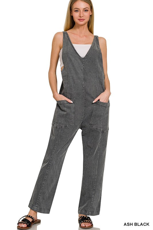 Casual Baggy Denim Jumpsuit with Adjustable Straps