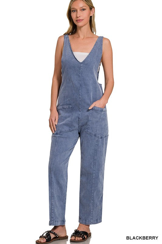 Casual Baggy Denim Jumpsuit with Adjustable Straps