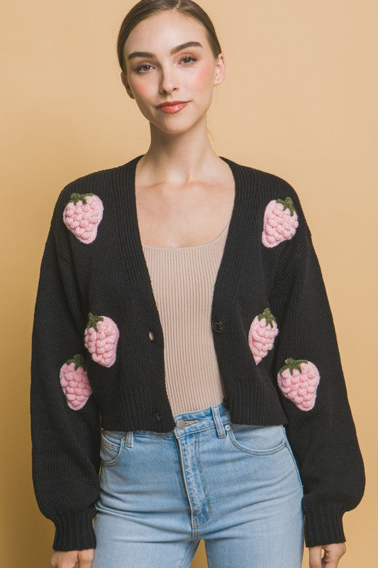 Strawberry Embellishment Button Front Cardigan