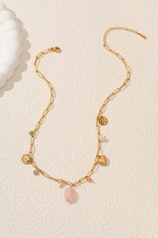 Stone and Heart Charm Necklace